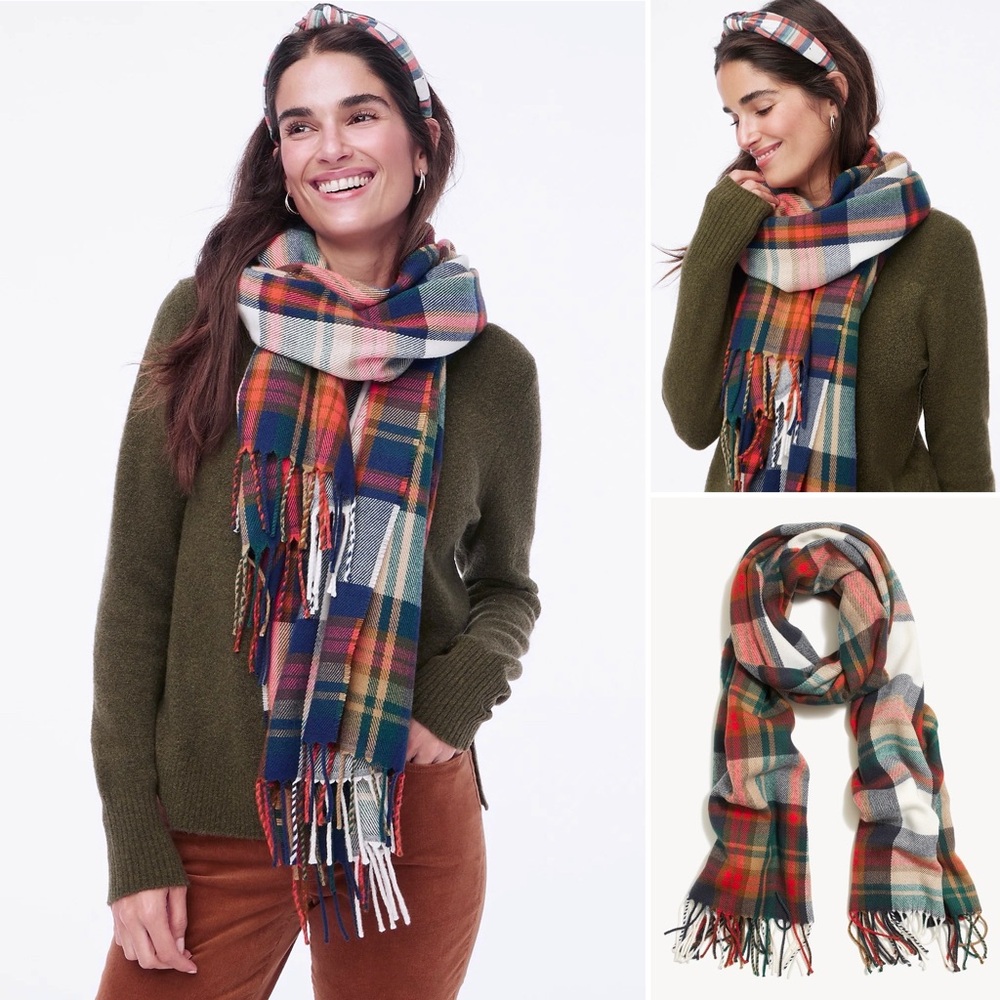 J. Crew Classic Plaid Scarf Soft and Warm Multicolor Lightweight